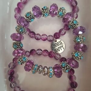 Purple and Silver Beaded Bracelet Set